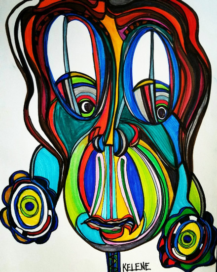 Title: Girl with pigtails. 10 x 14 pen and pencil on paper framed. Artwork by kelenemonsterlove