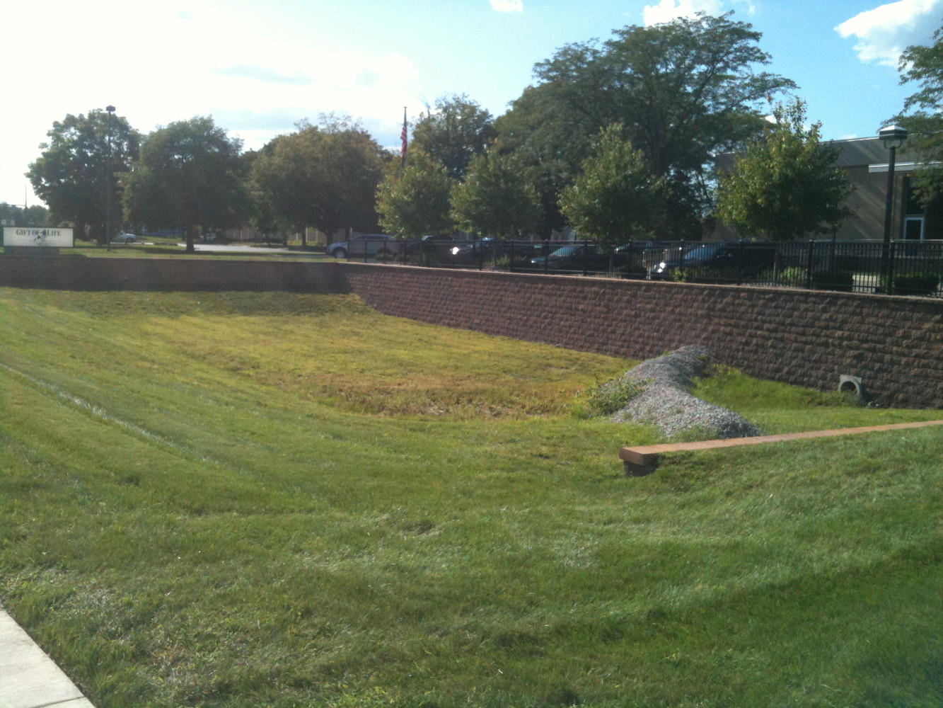 Commercial Keystone wall at the Gift of LIfe property was engineered to retain the parking lot.