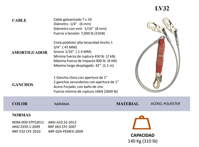 LINEA VIDA DE ACERO 2 BRAZO GANCHO CHICO
Marca HERHILD
Modelo LV32