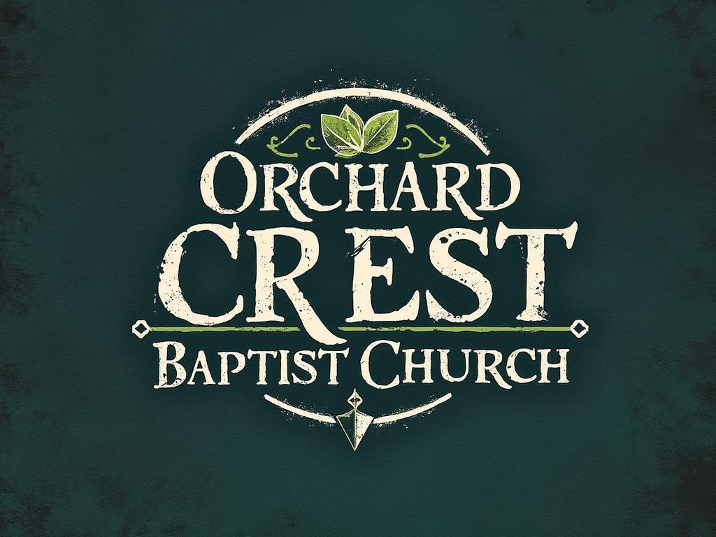 Logo of Orchard Crest Baptist Church with green leaf design on a dark textured background.