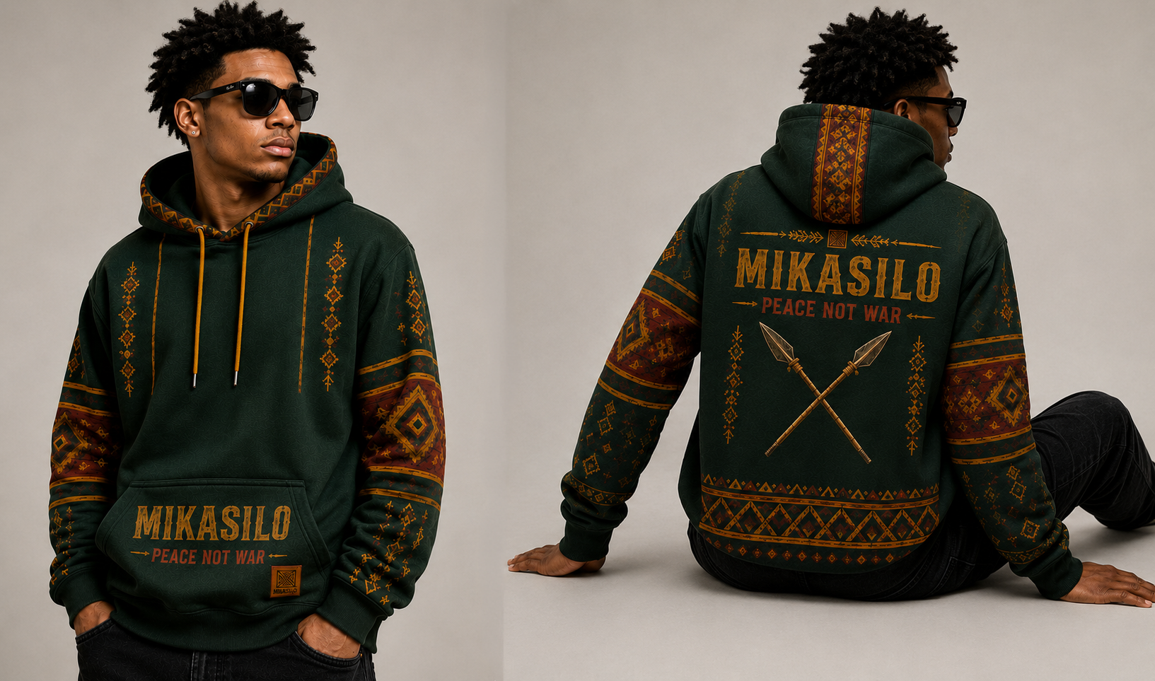 Mikasilo hoodie, Drop 001, front and back