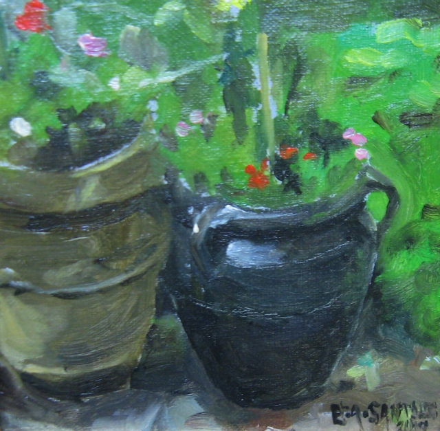 Santoli, Flower Pots, 6" x 6" Oil 