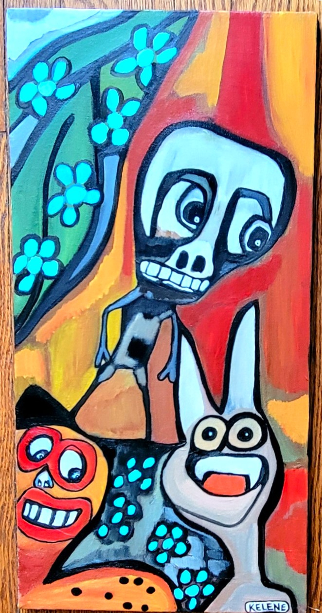 Title Notice Me. 12 x 24 acrylic on canvas Kelene 2024 $260.00