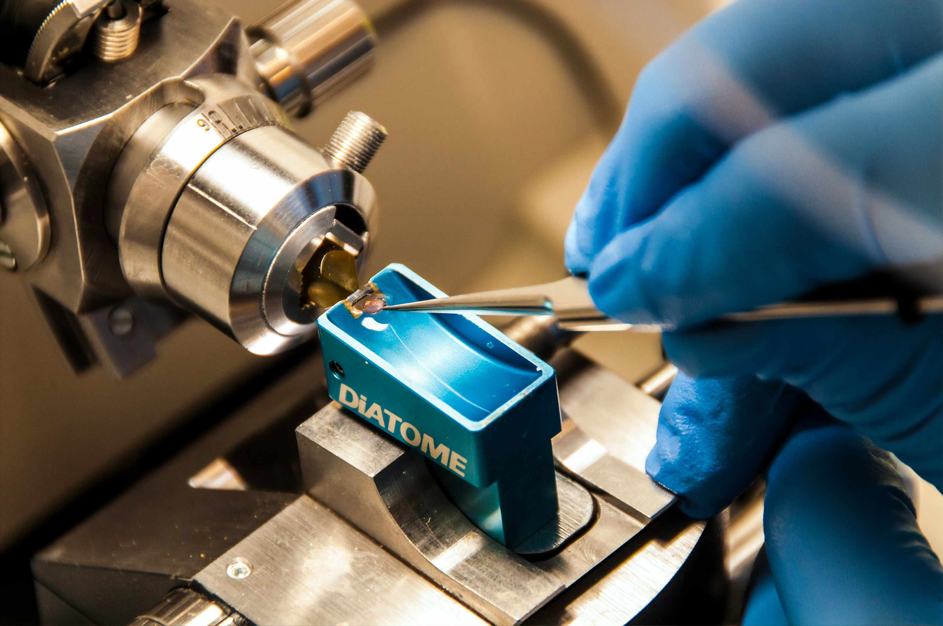 persona en camisa de manga larga azul sosteniendo herramienta metálica gris y azul