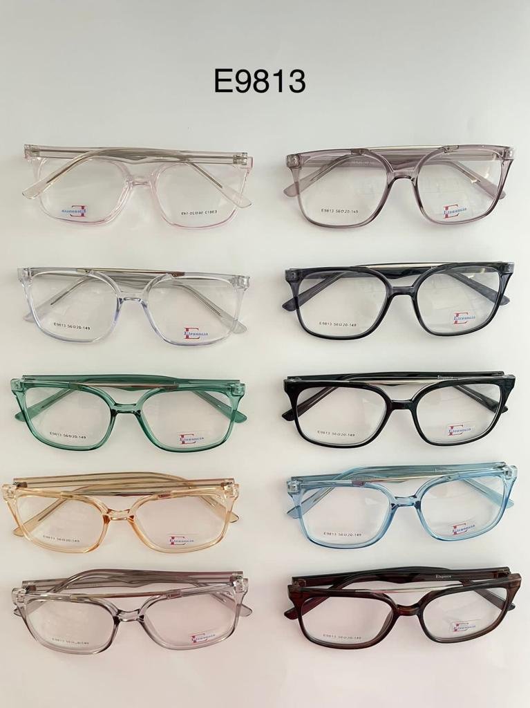 Modelo: E9813
Colores Translucidos: Cafe, Negro brilloso, Gris, Amarillo, Verde, Humo, Lila, Cafe Claro y Azul
Colores Difuminados: Cafe, Rojo, Morado, Azul, Negro/Transparente y Negro/azul