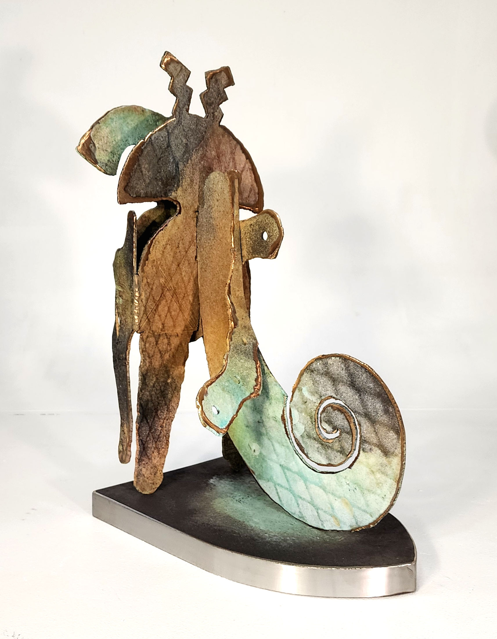 Shango's Friends - #B1 - 2024, Fabricated Bronze with Hot Patina and Stainless Steel, 26" x 12" x 18.5"