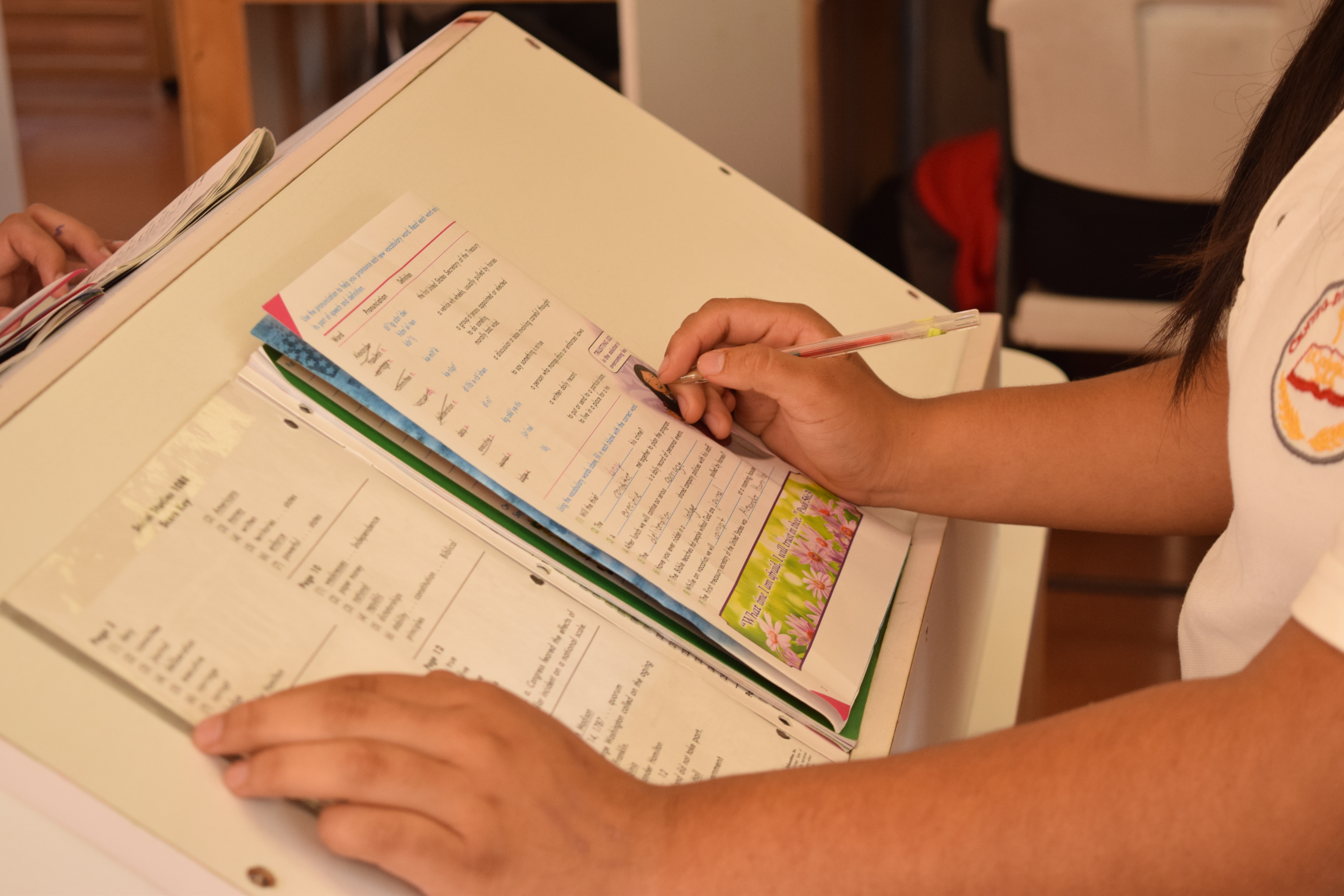 Smiling teacher holding a notebook Smiling teacher holding a notebook