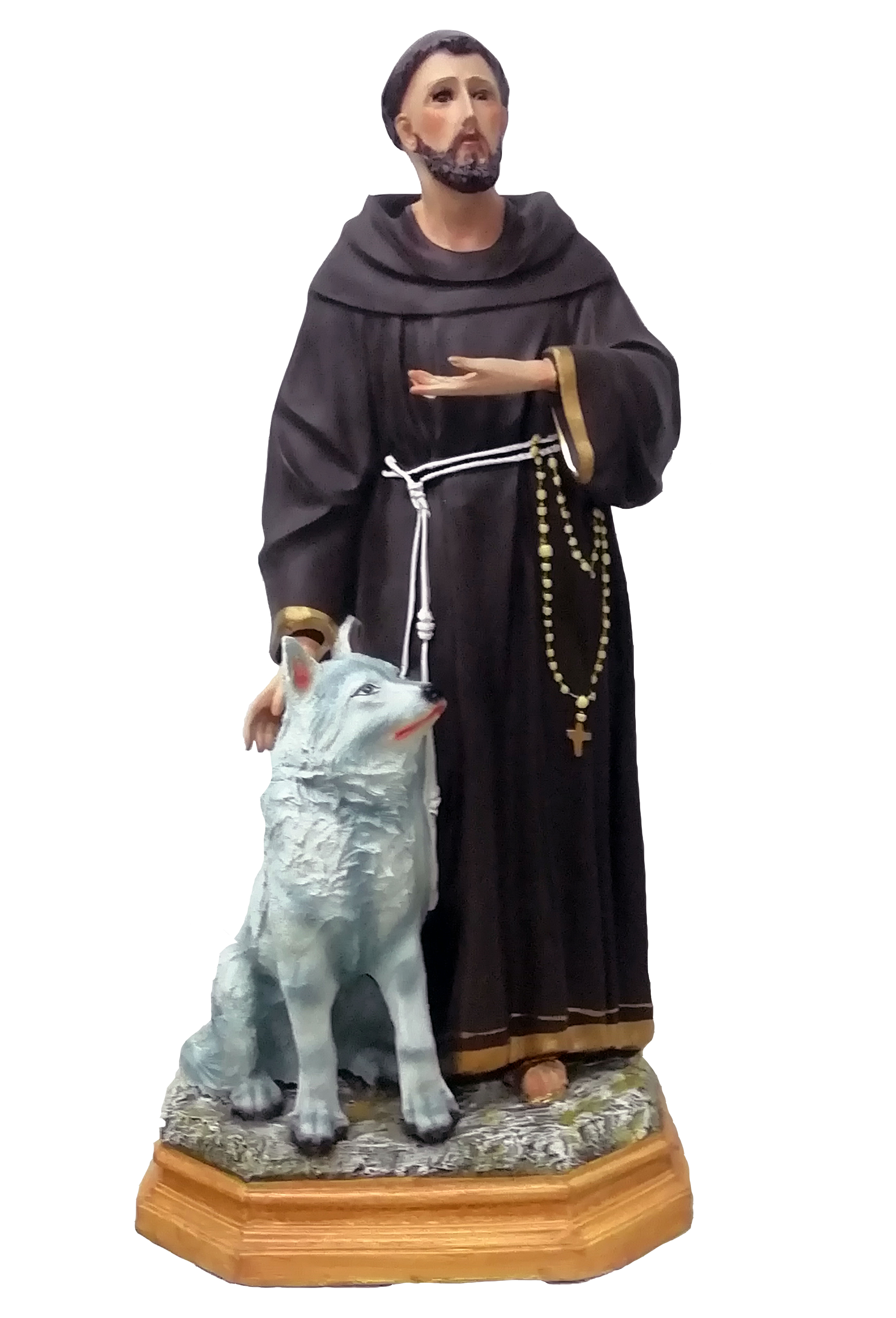 SAN FRANCISCO DE ASÍS CON LOBO 90 CM FIBRA DE VIDRIO
