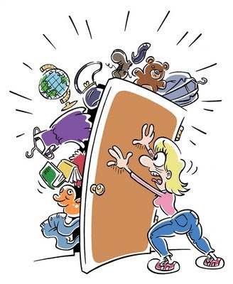 lady holding door closed from too much stuff in closet lady holding door closed from too much stuff in closet