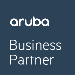 Logo de Aruba con texto 'Business Partner' sobre fondo azul.