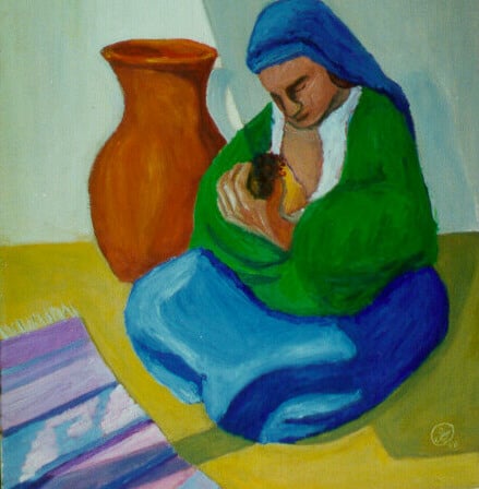 Op-010 MOTHER AND CHILD 30 in x 24 in Oil on Linen 1984 private collection