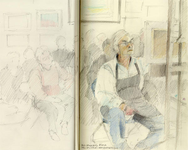 The Demonstration (pencil and coloured pencils)