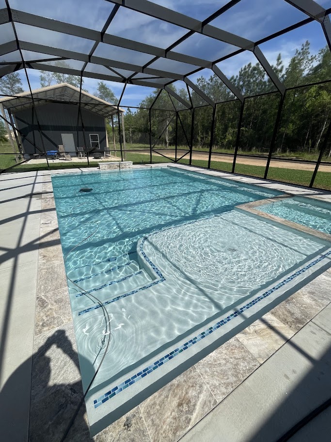 Gunite Pool with Champagne spa and Enclosure