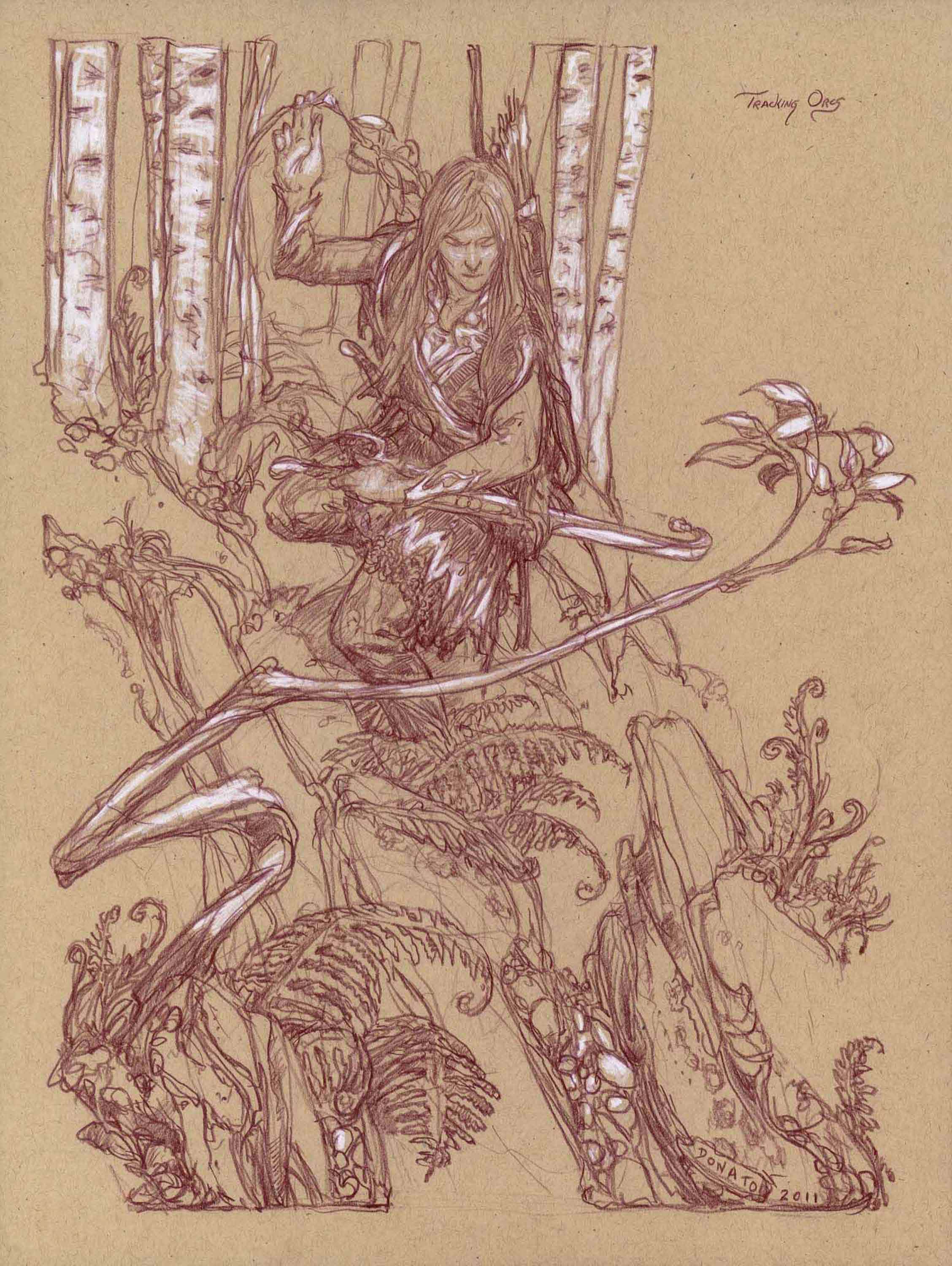Beleg Tracking Orcs
14" x11"  Watercolor Pencil and Chalk on Toned paper 2011
collection of the artist