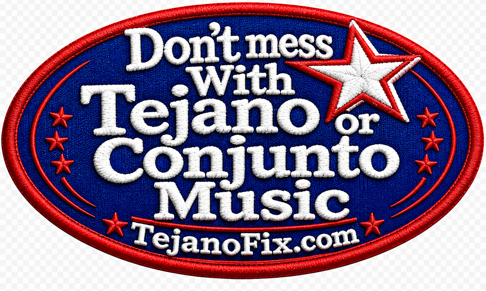 Promotional image featuring Tejano music websites with a red and blue accordion, a Texas flag shape, and a city skyline at night.