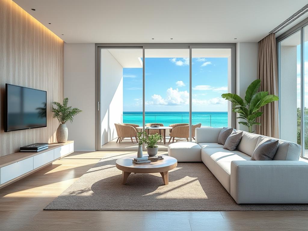 Sala de estar moderna con muebles elegantes, chimenea, plantas y grandes ventanales que ofrecen vista al paisaje. Sala de estar moderna con muebles elegantes, chimenea, plantas y grandes ventanales que ofrecen vista al paisaje.