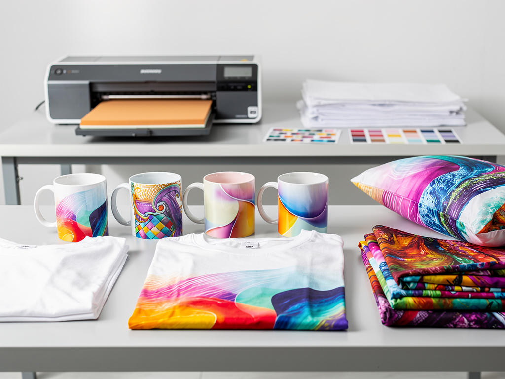 Impresión personalizada en tazas, camisetas y cojines con diseños coloridos en taller de sublimación Impresión personalizada en tazas, camisetas y cojines con diseños coloridos en taller de sublimación
