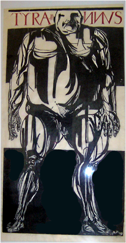 Figure 1: Leonard Baskin, TYRANNVS. 1982. Woodblock, 74 x 39 in.  Brooklyn Museum, Brooklyn, N.Y., Gift of Estelle and J. Sam Unger 