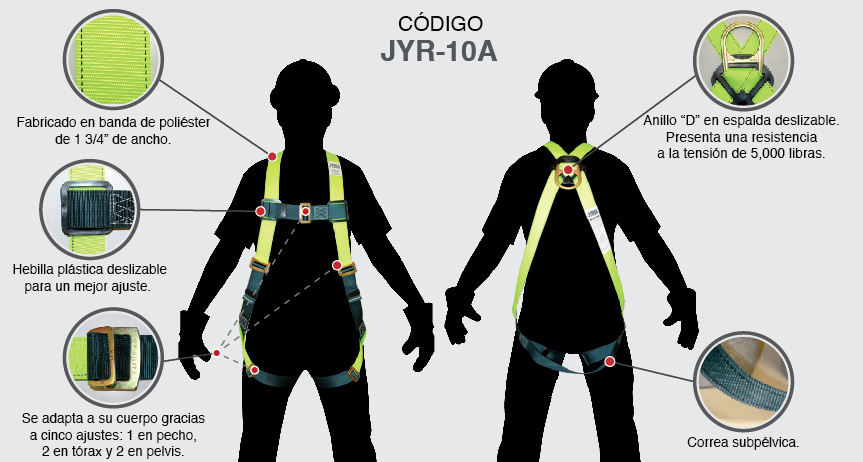 ARNÉS CON ANILLO "D" EN LA ESPALDA
Marca JYRSA
Modelo JYR-10A