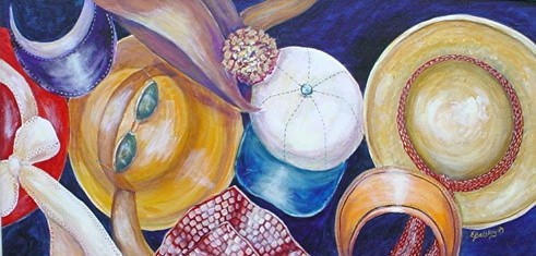 Hats Off, 15"x30", Acrylic, Framed