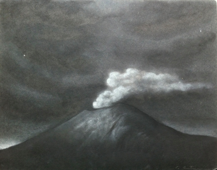 Volcanes Popocatépetl (Night)  smoke 1
Gouache y lápiz de color sobre panel
9 x 12 pulgadas
