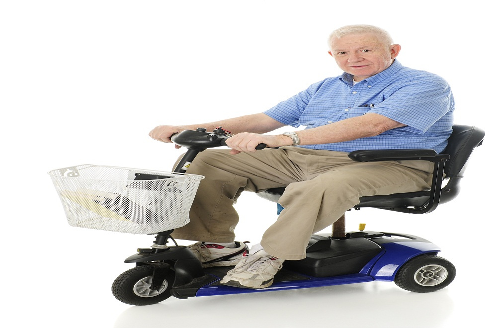 Old Man Sitting on Scooter Lift