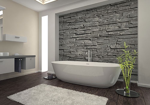 Bathroom Interior With Stone Wall