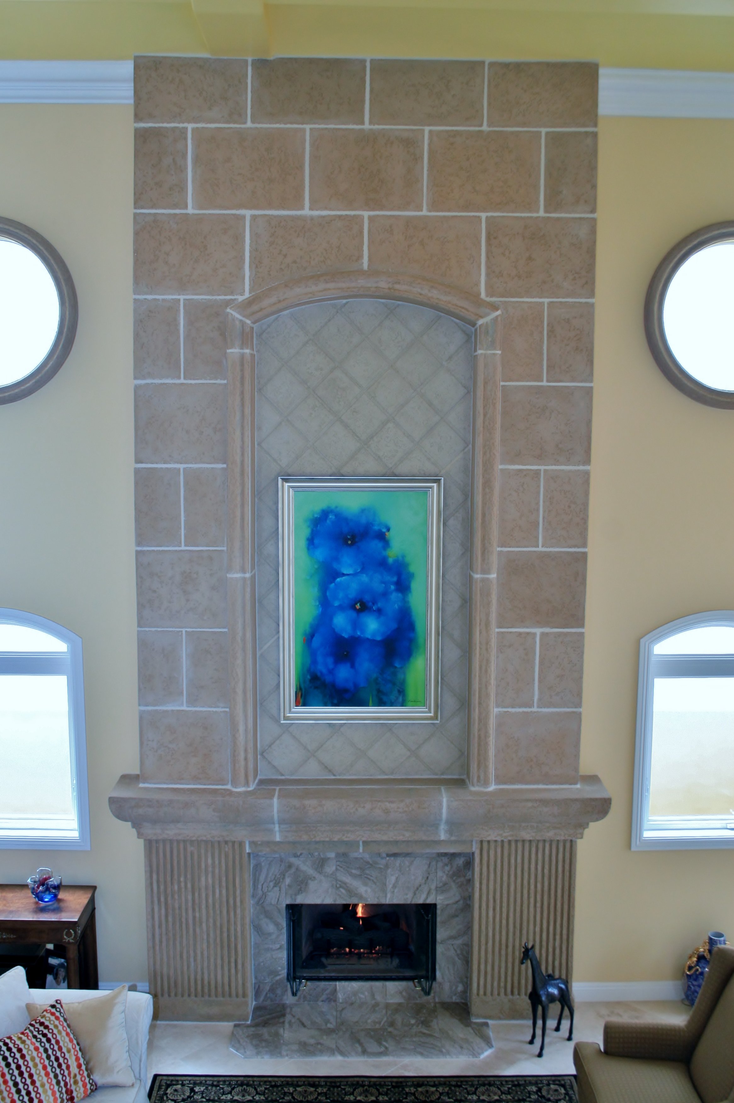 Colored Concrete Tiles and Mantle