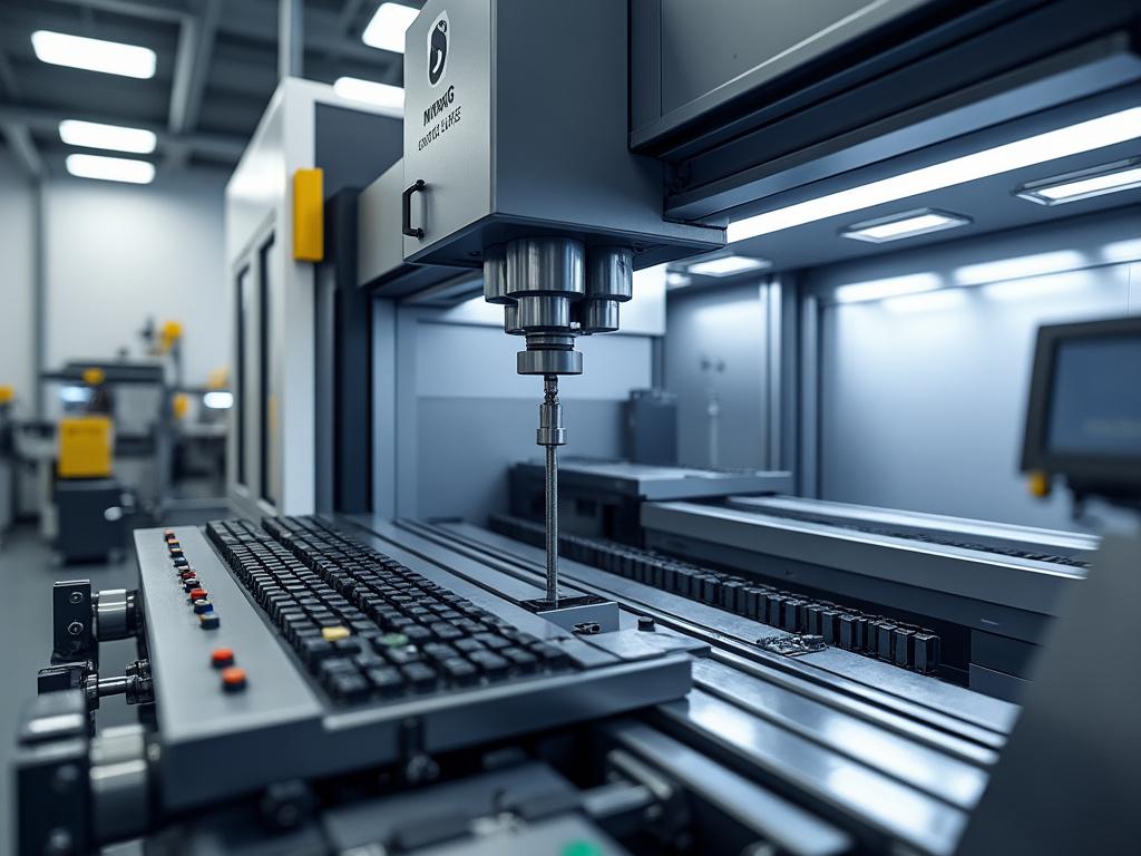 Máquina de fresado CNC moderna en una fábrica con iluminación industrial. Máquina de fresado CNC moderna en una fábrica con iluminación industrial.