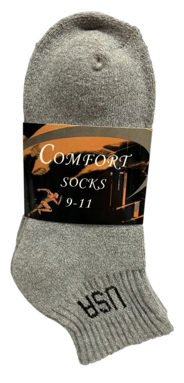 Q106 
3PK COMFORT SOCKS QUARTER GRAY USA 9-11
UPC 812462030897
Q206
3PK COMFORT SOCKS QUARTER GREY USA 10-13
UPC 812462030828
120 CS PACK