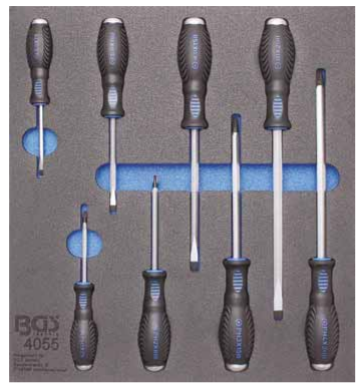 Bandeja para carro 2/3: Destornilladores planos y en cruz | 8 piezas