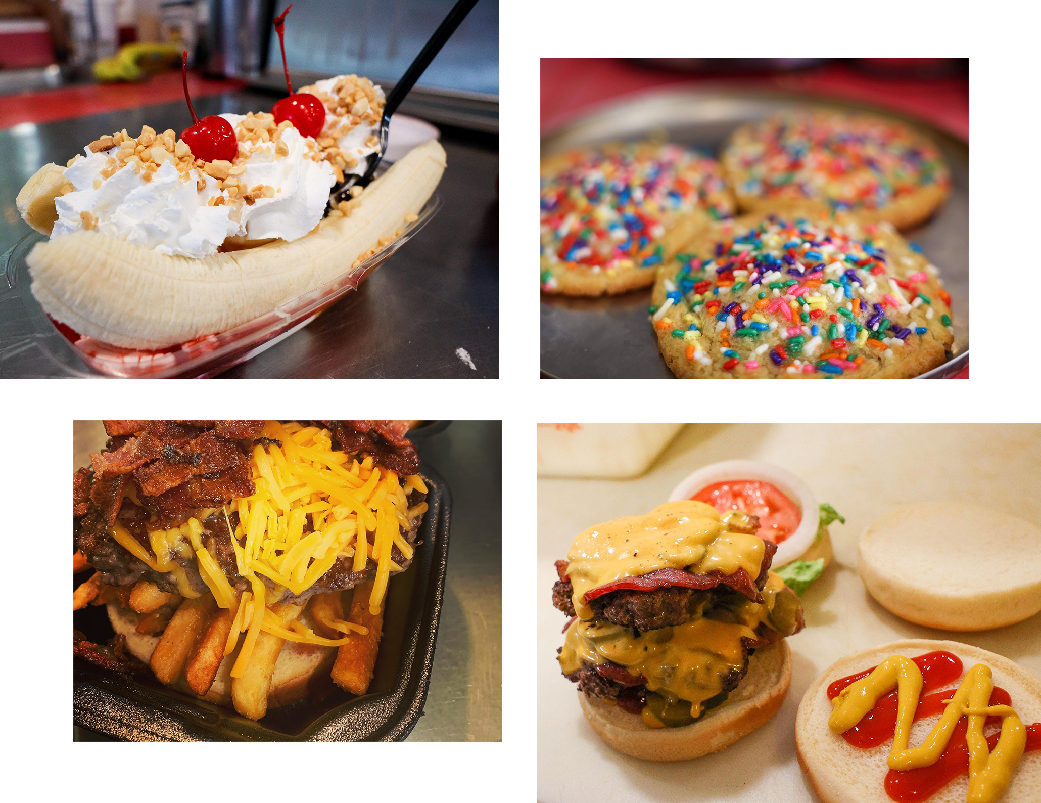 Colorful Cookies, Burger and Fries Meal