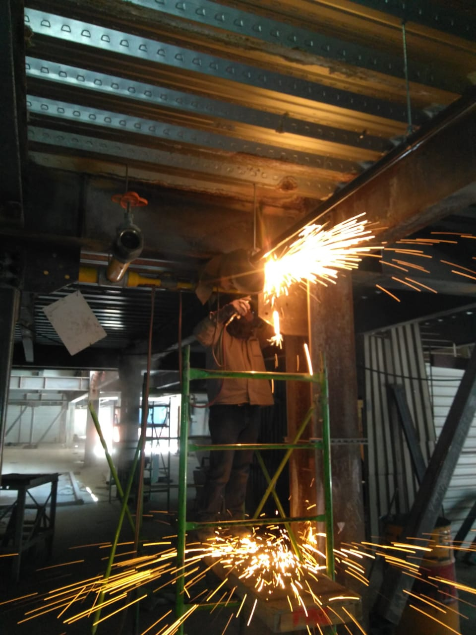 Modern interior with three tables and chairs