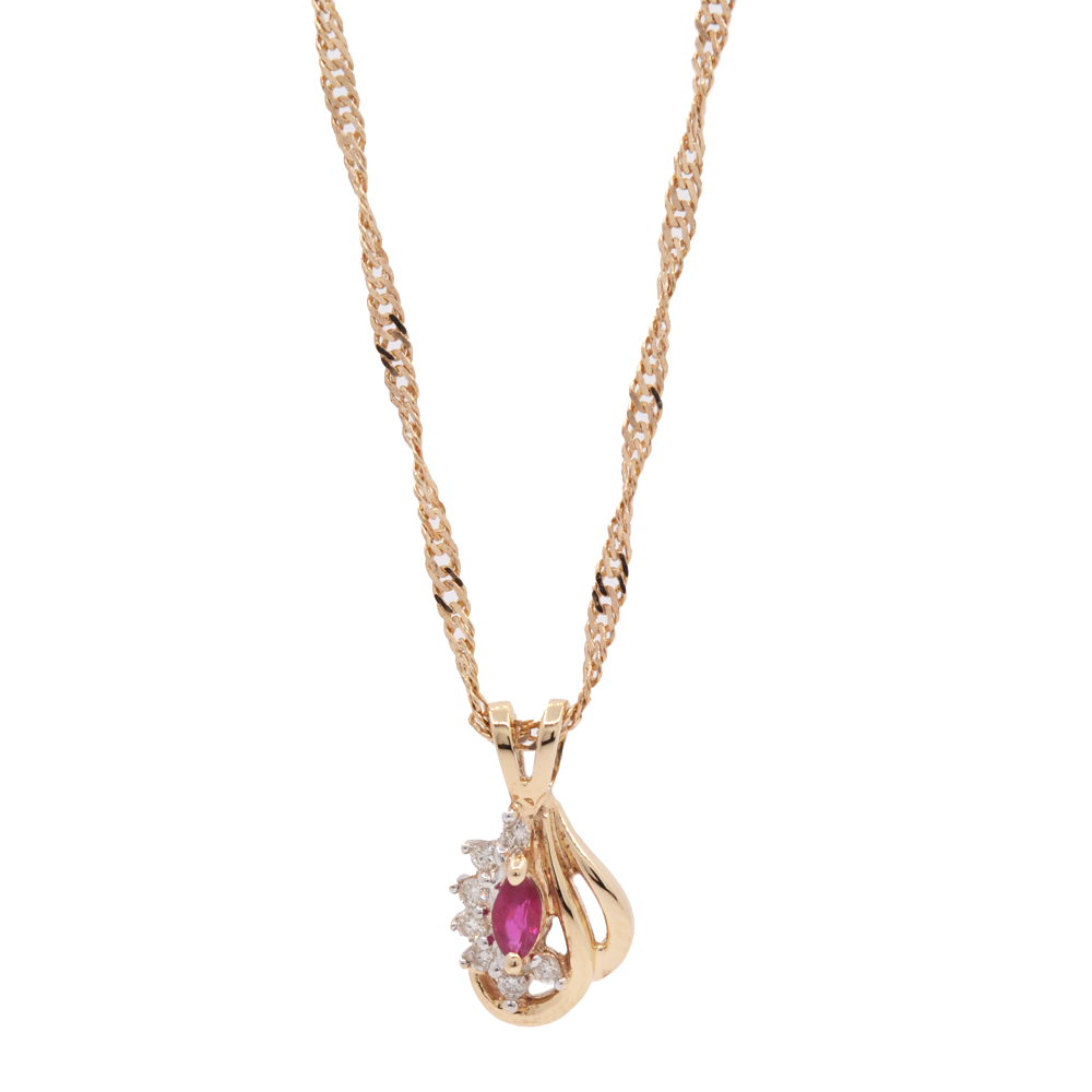 10K YELLOW GOLD 20" CHAIN & RUBY/DIAMOND PENDANT $700