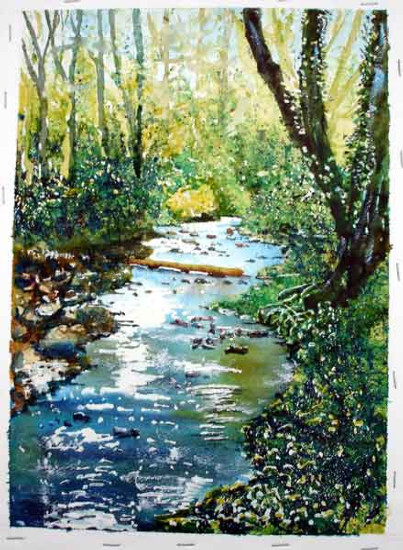 River at Kington .. watercolour