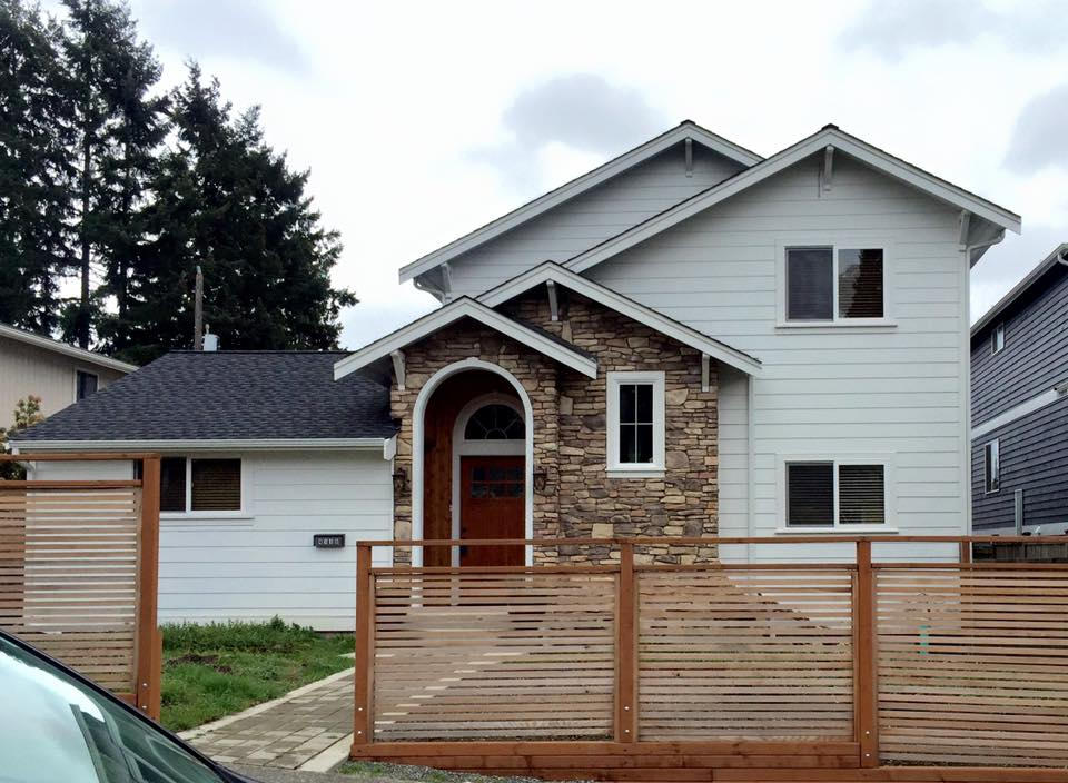 West Seattle home. Here is a custom built home, we installed cedar soffits and James Hardie Plank siding and trims to accent the exterior.
