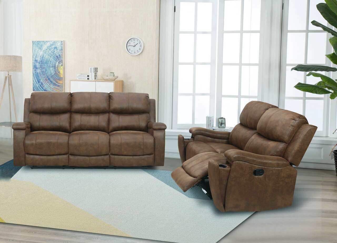 374-04 Marwood Brown  Reclining Sofa and Loveseat with hidden cupholders