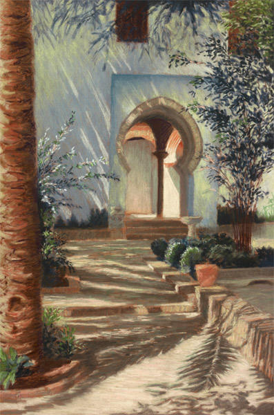 Afternoon Light, Palacio de Mondragon, Ronda (Pastel 15.5" x 23.5") Private Collection (USA)