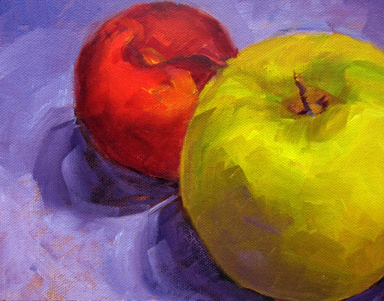 Apple & Plum ~ 6" x 8"  Oil on Canvas Panel 
