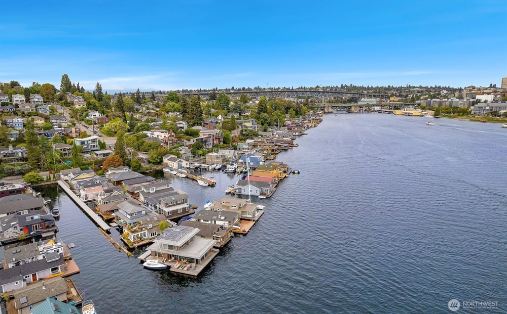 A photo of Portage Bay and the landscape around it