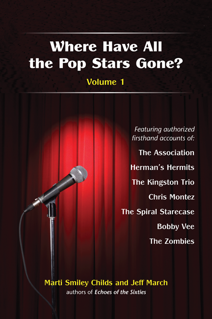 "Where Have All the Pop Stars Gone? Volume 1" book cover, showing a microphone on a spotlighted stage