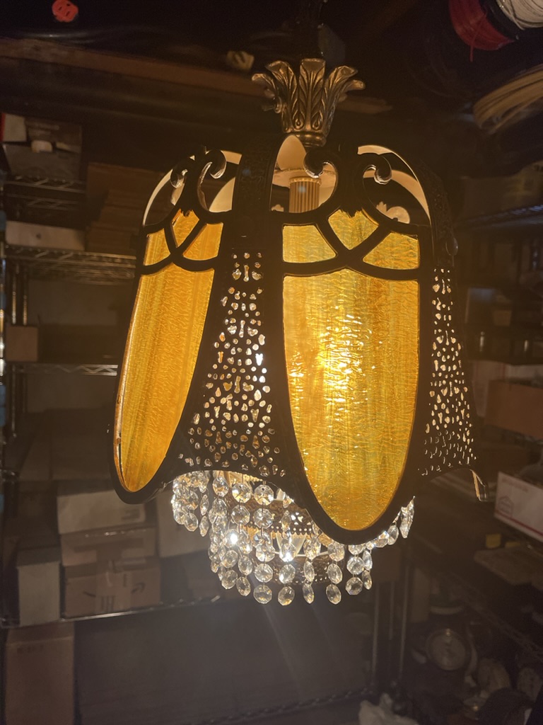Antique Slag Stained Glass Hanging Lamp Light Crystals Chandelier 2802
