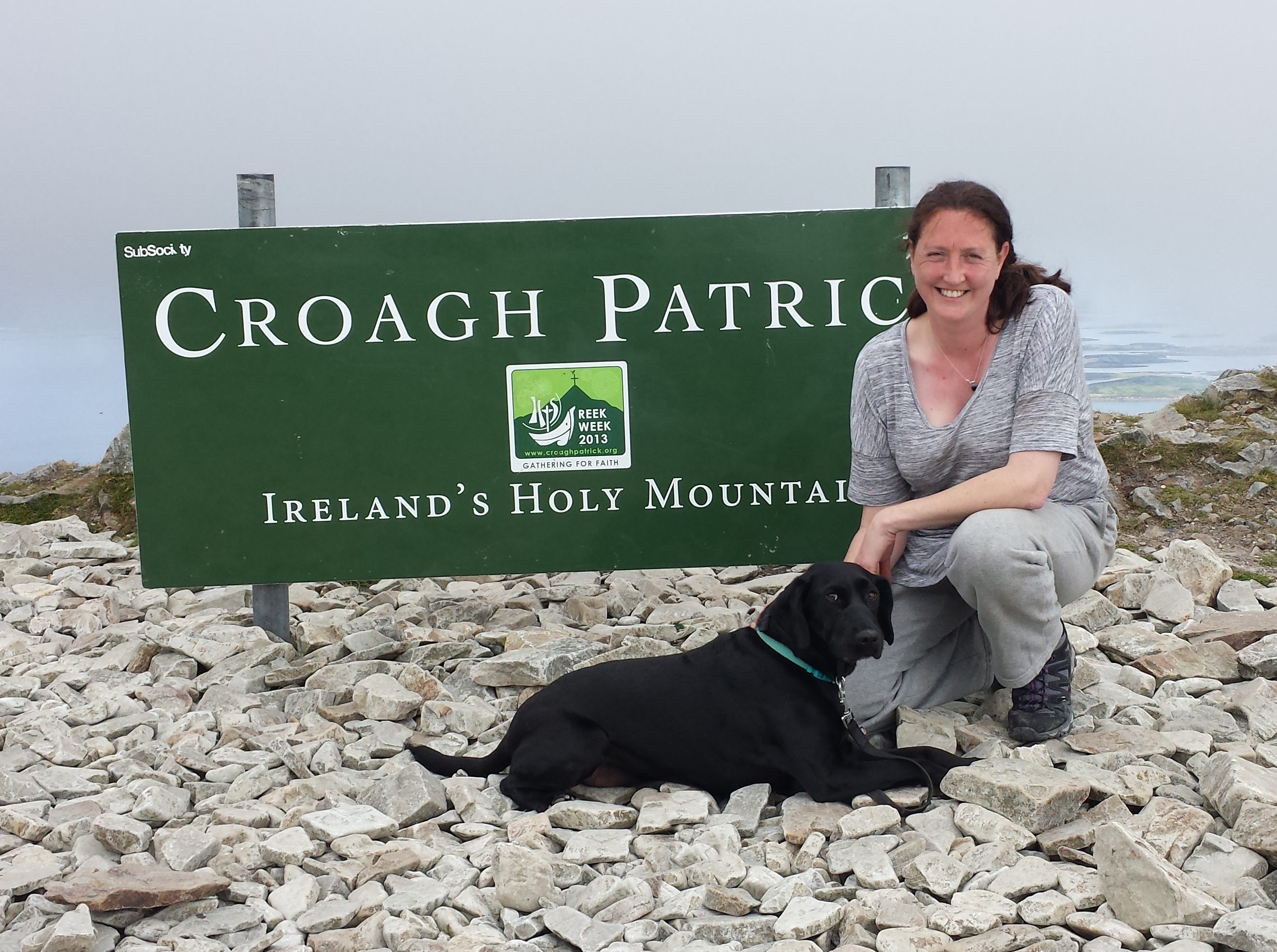 Emma & The Legendary Hanley Hound at the top of Croagh Patrick 8th July 2017 raising money for The Irish Cancer Society.