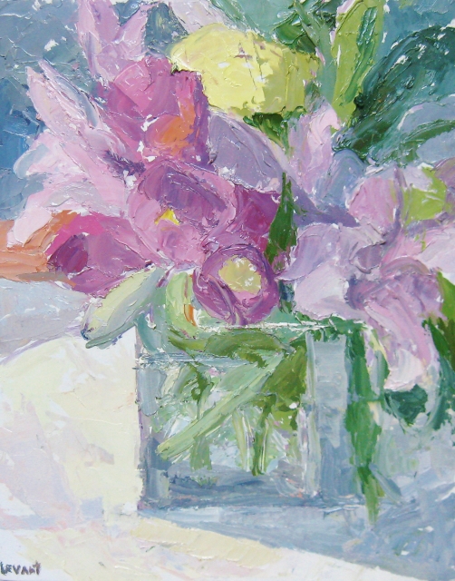 Levant, Lilies and Purple Tulips, 10x8 Oil 