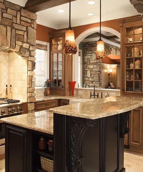 Kitchen Interior With Stone Accents