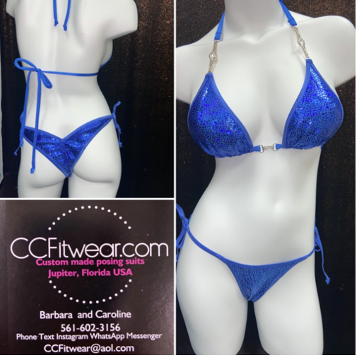 21.
C sliding top
xsmall front , xxsmall back scrunch tie sides
Blue hologram with rhinestone connectors 
$82