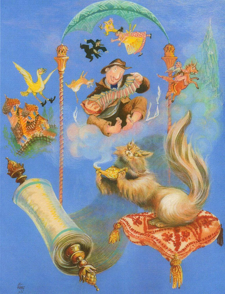 Allen in the Sky with Accordion. Oil painting by William Girard. "Allen" is Allen Abramson, a Detroit art and antiques dealer closely associated with the artist for many years.