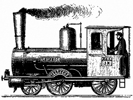 Ink drawing of an old steam train engine