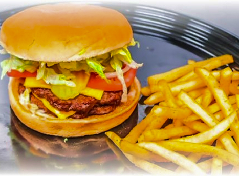 A hamburger and french fries