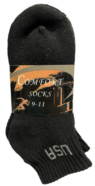 Q104 
3PK COMFORT SOCKS QUARTER BLACK USA 9-11
UPC 812462030781
Q204
3PK COMFORT SOCKS 10-13 QUARTER  BLACK USA
UPC 812462030804
120 CS  PACK

